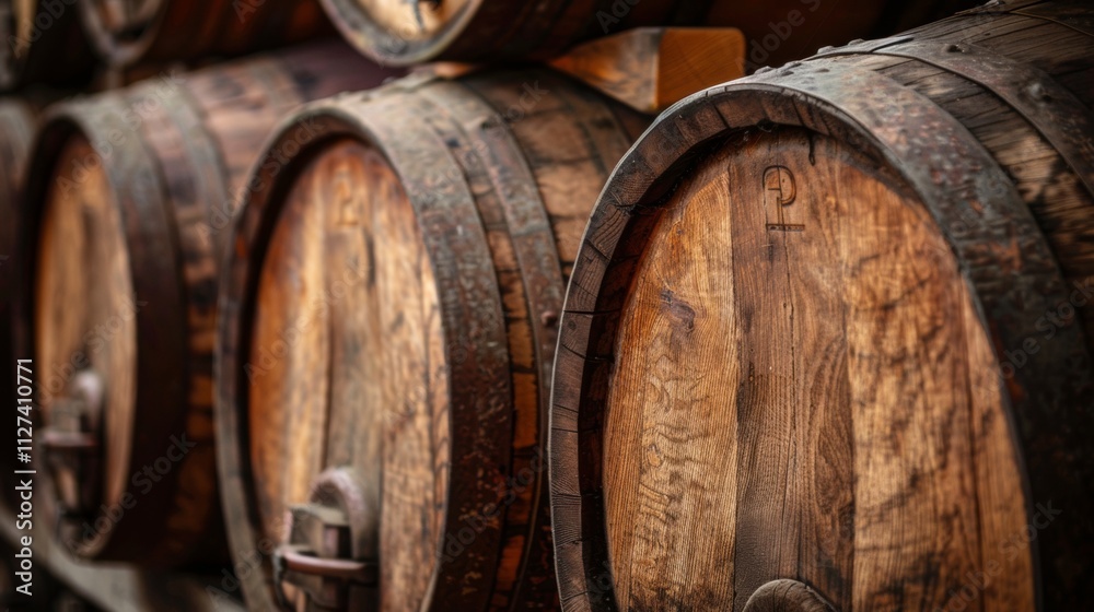 Wooden barrels used for aging beverages Wooden barrels used for aging beverages