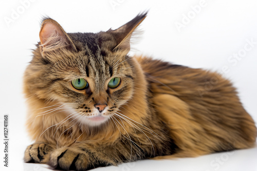 Wallpaper Mural Cat with green eyes sitting down. A white brown cat with a white background. Fluffy cat sitting on a white background. Fluffy brown cat sitting on lifestyle a white background. Torontodigital.ca