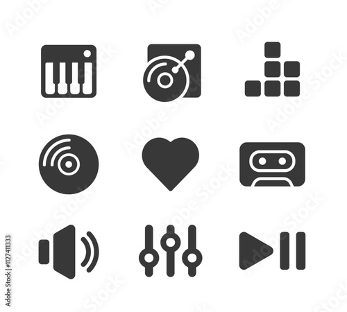 Music icons. Flat vector illustration. White background. 