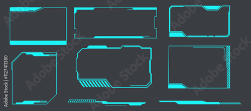 Futuristic HUD frames, borders text box game menu ui panel. Line tech line bar. Screen elements Sci Fi for Gaming UX UI