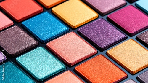 Colorful Array of Shimmering Eye Shadow Palettes Showcasing Vibrant Hues and Textures