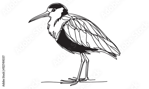 A majestic white stork with a long, red beak, carrying a baby in its beak, stands tall against a serene nature background