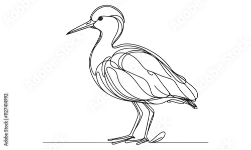 Isolated white heron with long beak, perched on a branch, surrounded by tropical nature