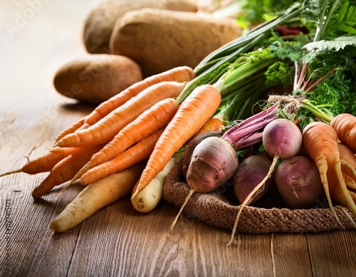 Freshly harvested root vegetables 