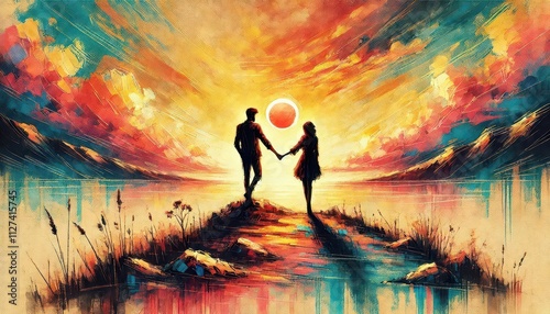silhouette of a person in love  the sunset created with generative AI software
