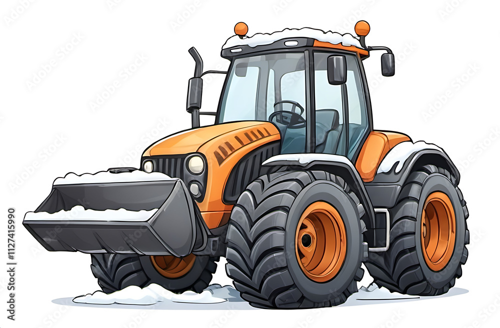 Orange Tractor Clearing Snow: A powerful orange tractor with a snowplow, ready to tackle winter's challenges.  The illustration showcases a robust machine.