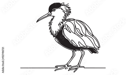 White stork illustration, a wild bird with long beak and wings, isolated on white background