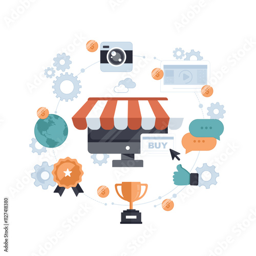 Pay per click concept. Mobile application for on line shopping concept. Flat vector illustration
