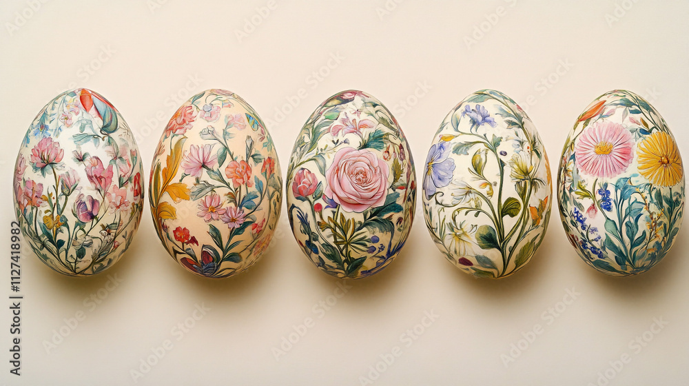 Floral Easter Eggs Spring Decoration Painted Eggs Botanical Design Festive Decoration Floral Easter Eggs Spring Decoration Painted Eggs Botanical Design Festive Decoration