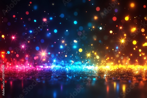 Colorful glitter creating a magical bokeh effect, perfect for festive backgrounds and celebratory designs