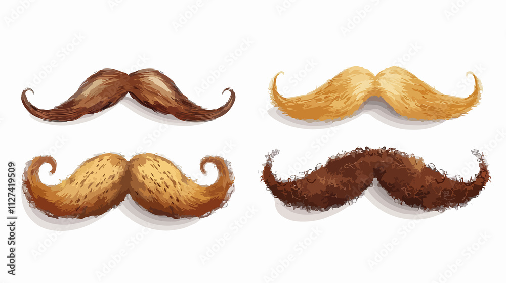Collection of Various Mustaches Set, Isolated on White Background - Vector Illustration
