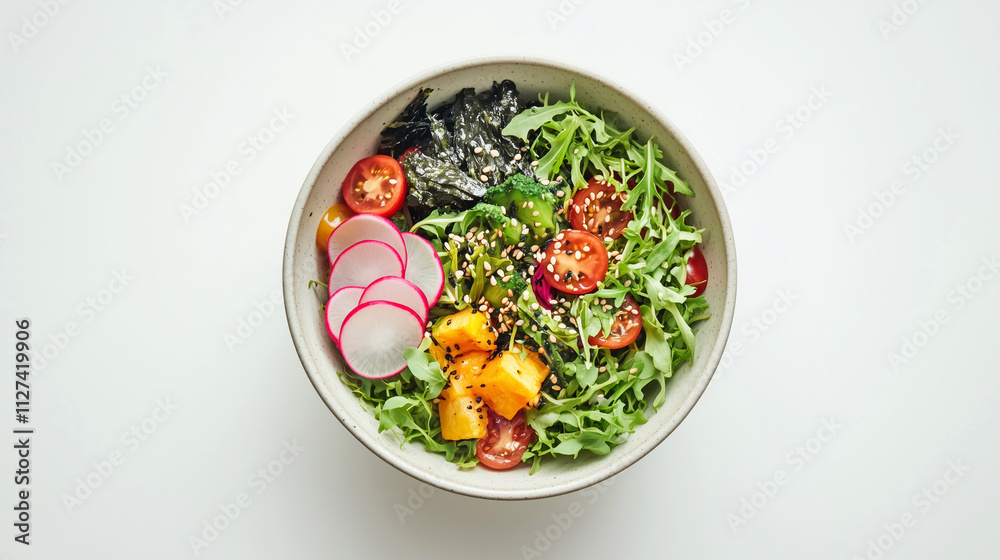 Seaweed salad with assorted algae varieties in a ceramic bowl Seaweed salad with assorted algae varieties in a ceramic bowl