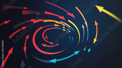 Multiple arrows point in different directions depicting the different angular momentum values for particles with varying degrees of spin. Momentum. Illustration
