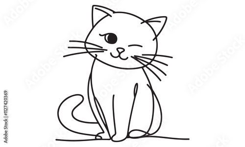 Cartoon Kitty Cat with Fish in Paw, Cute Vector Illustration of Domestic Pet