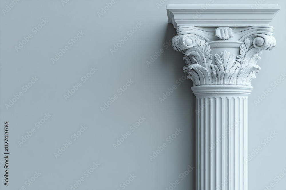 White fluted column on a light blue background with copy space White fluted column on a light blue background with copy space