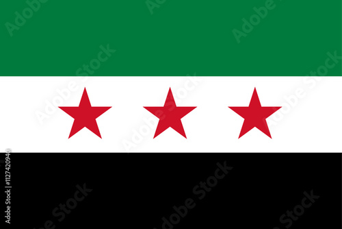 Bandera de Siria verde, blanca y roja con 3 estrellas rojas