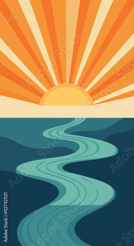 Modern Flat Vector Landscapes Sunrise and River Scenes
