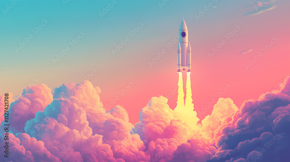 Fototapeta premium rocket launching cartoon