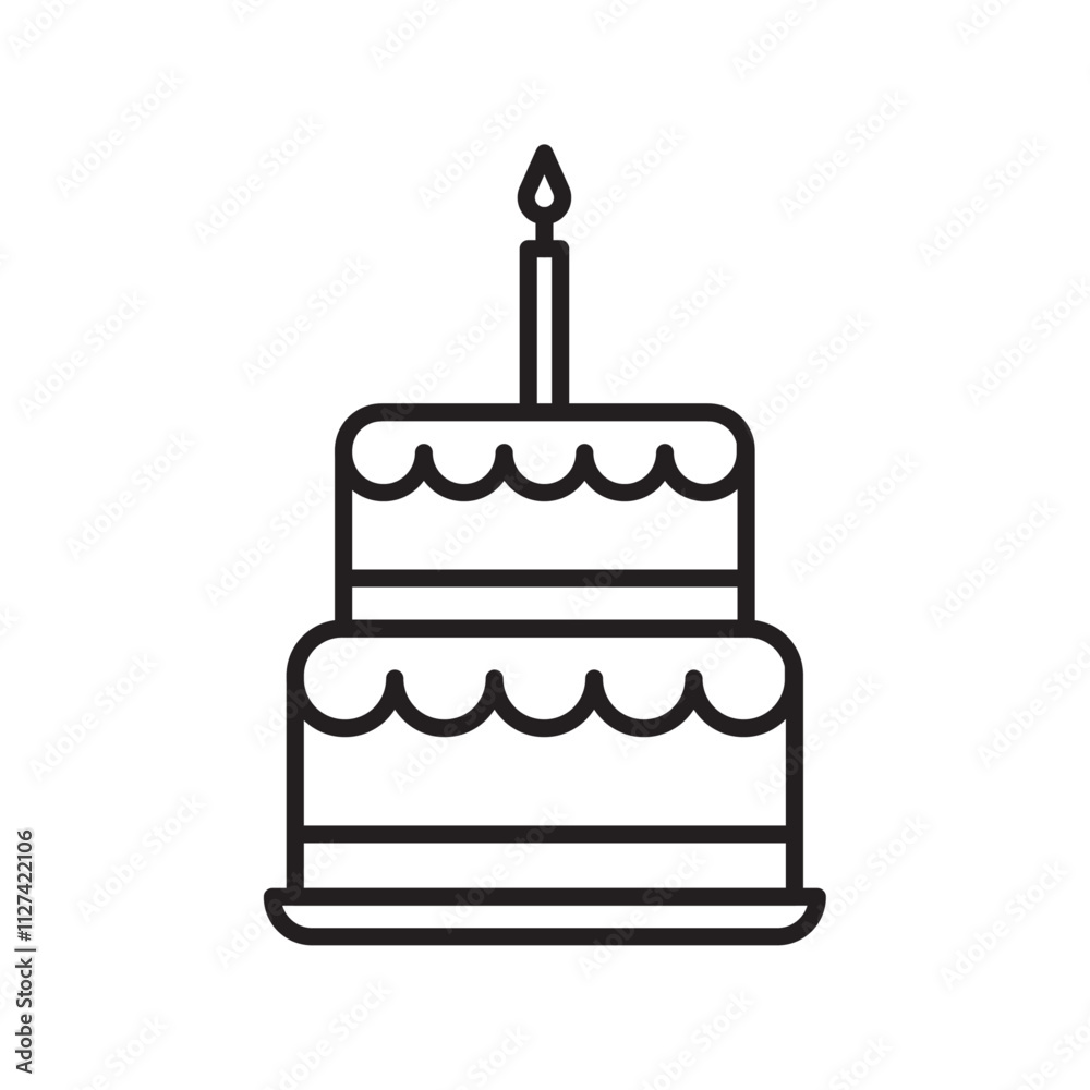 Birthday cake Icon Vector flat thin line illustration