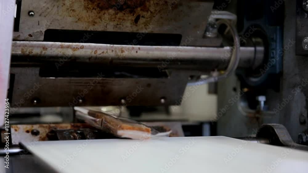 At the Airport, Conveyor Belt Packaging Bread into Individual Bags At the Airport, Conveyor Belt Packaging Bread into Individual Bags