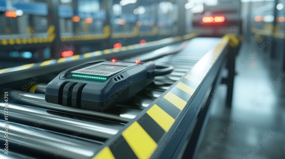 A closeup shot of a handheld scanner with a barcode reader used for tracking ets as they move through the production line. A closeup shot of a handheld scanner with a barcode reader used for tracking ets as they move through the production line.