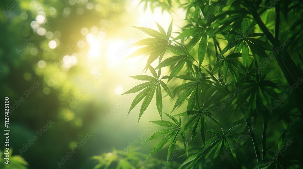 Soothing image of bamboo leaves with soft light creating a tranquil and refreshing natural background. Soothing image of bamboo leaves with soft light creating a tranquil and refreshing natural background.