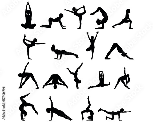 Black Figure Yoga Silhouettes vector illustration