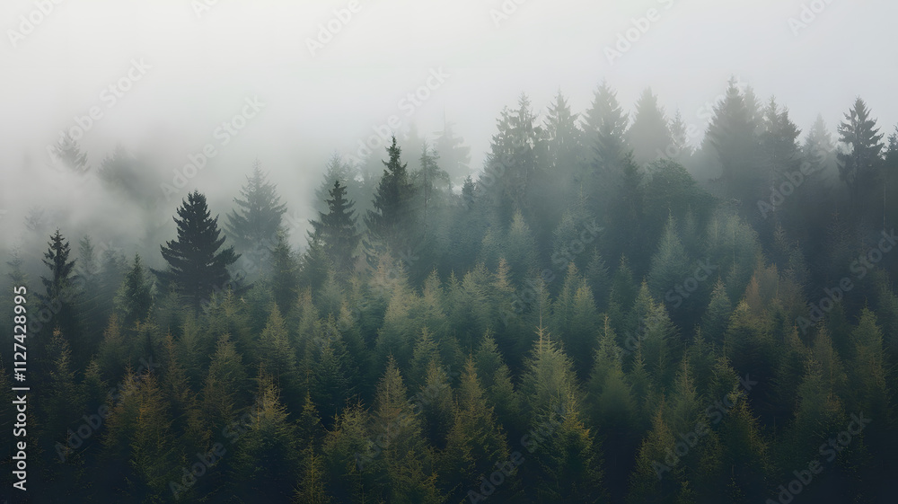 A foggy morning in a dense pine forest A foggy morning in a dense pine forest