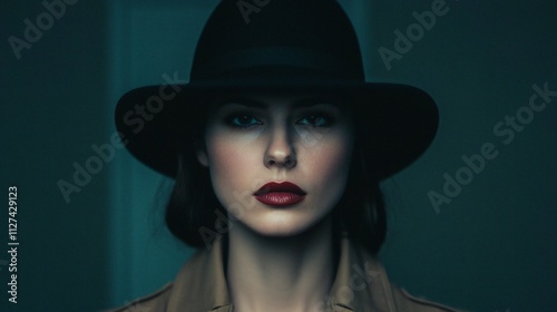 Mysterious Woman in Fedora Hat Dramatic Portrait Fashion Model