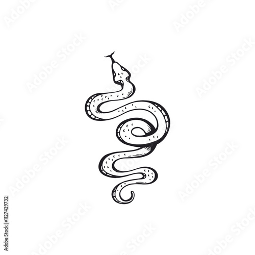 Snake vector black contour icon, spotted serpent tongue hanging out, viper, boa or anaconda reptile predator wild animal