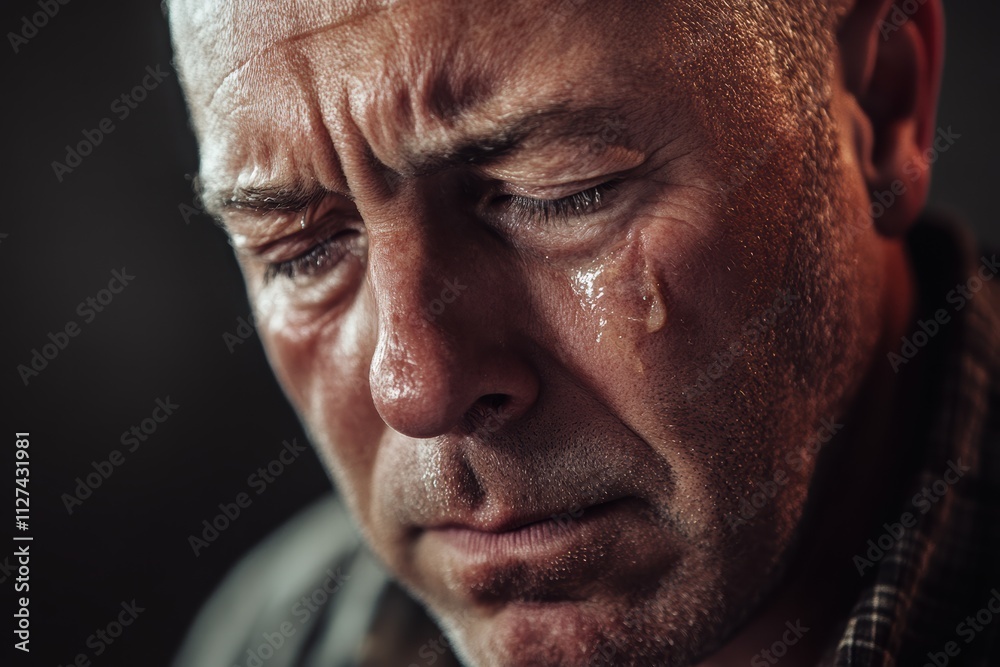 Fototapeta premium Man expressing vulnerability while receiving support and compassion in a dimly lit room