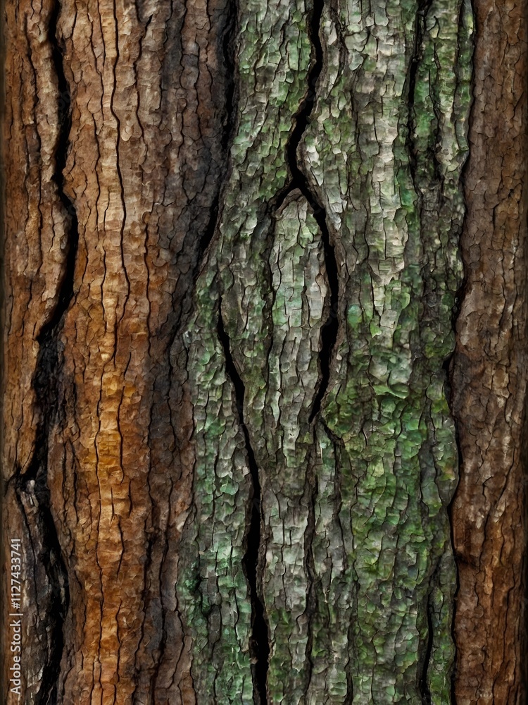 Nature's Texture: A Close-Up of Green-Brown Tree Bark Nature's Texture: A Close-Up of Green-Brown Tree Bark