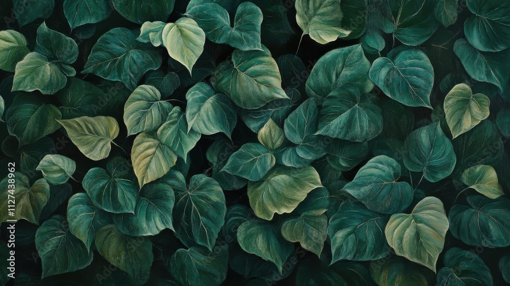 Lush green leaves with intricate veining patterns Lush green leaves with intricate veining patterns