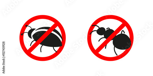 Crossed circle pest signs. Insect free vector symbols