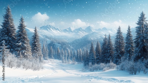 Soft-focus winter landscape with light snowflakes, perfect for winter-themed designs and holiday projects.