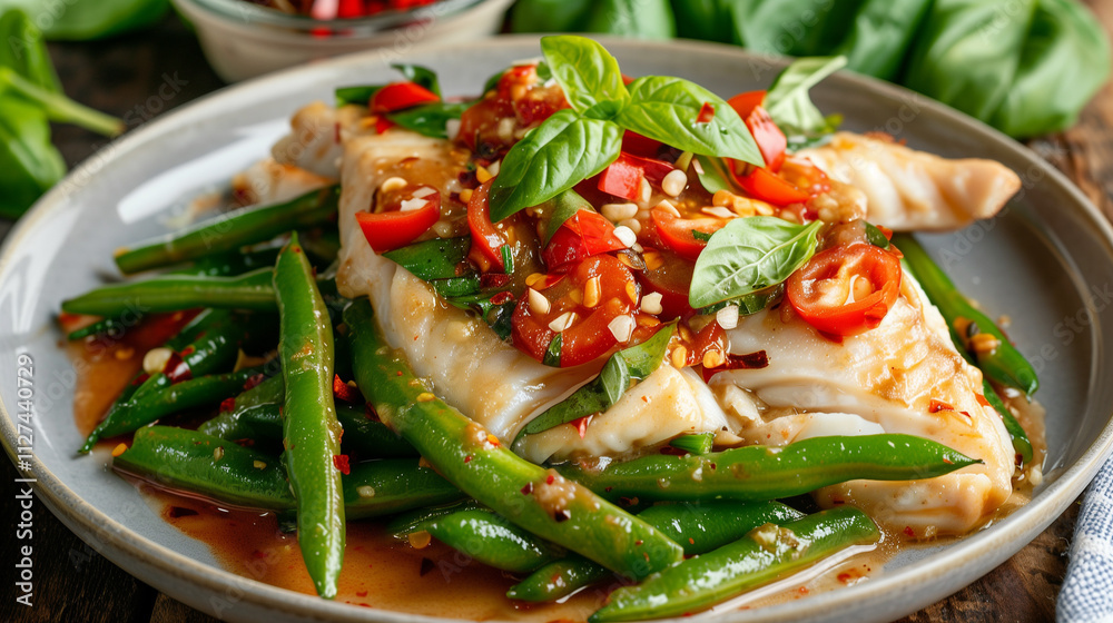Fish in Basil Sauce with Green Beans Fish in Basil Sauce with Green Beans
