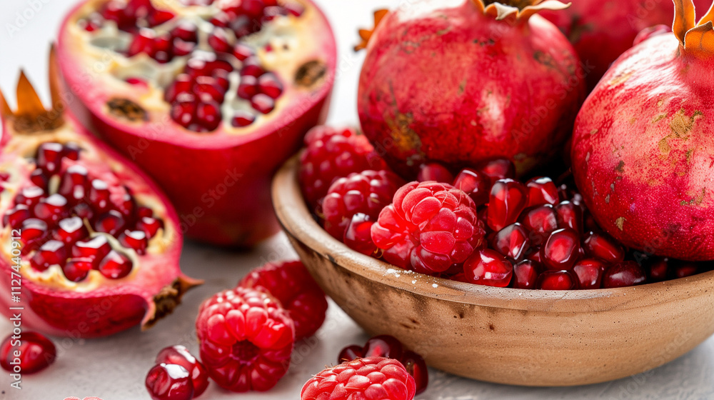 Cocoa Pancakes with Pomegranate and Raspberries