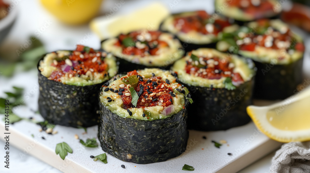 Gourmet Snack: Kindziuk Rolls with Creamy Avocado Mixture Gourmet Snack: Kindziuk Rolls with Creamy Avocado Mixture