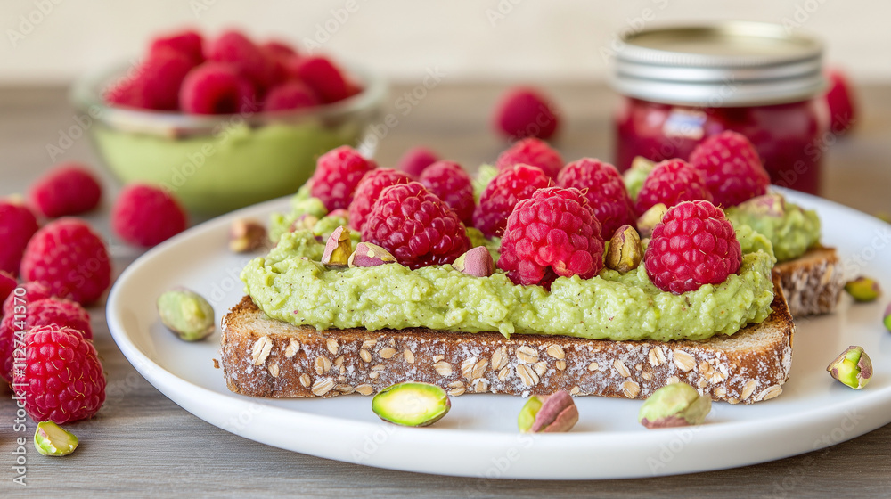 Whole-Grain Toast with Pistachio Butter and Raspberries Whole-Grain Toast with Pistachio Butter and Raspberries