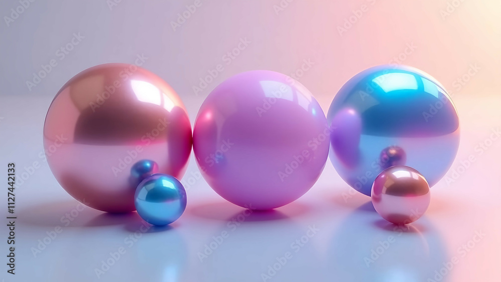 Glossy metallic figures floating against a soft gradient background in a vibrant 3D abstract composition. Glossy metallic figures floating against a soft gradient background in a vibrant 3D abstract composition.