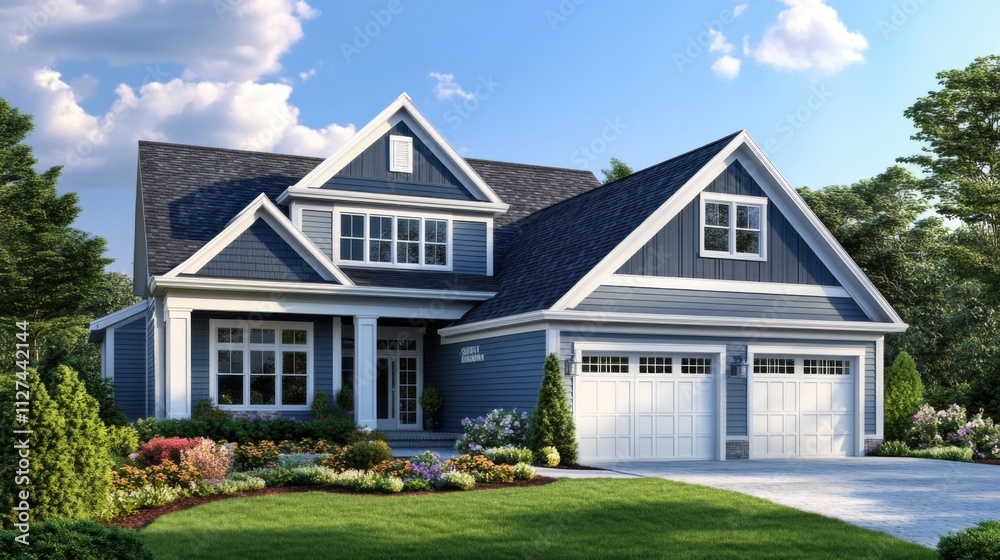 Modern suburban house with beautiful landscape Modern suburban house with beautiful landscape