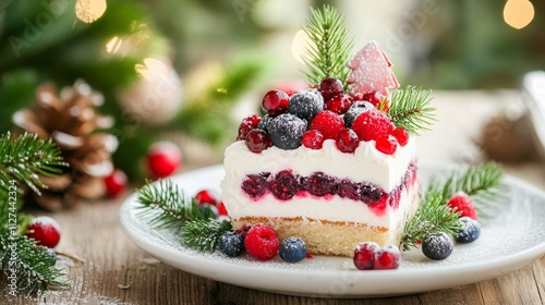 Wallpaper Mural Festive Berry Christmas Cake - Indulge in this delightful Christmas cake, a festive dessert featuring layers of creamy goodness and fresh berries.  Symbolizing joy, celebration, togetherness, sweetnes Torontodigital.ca