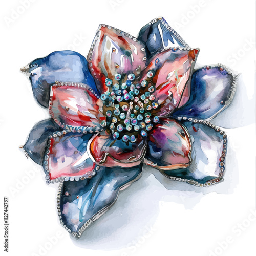 A watercolor drawing of a brooch, isolated on a white background. Brooch vector.