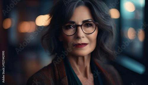 Attractive mature woman with stylish glasses and interesting look, dressed casually