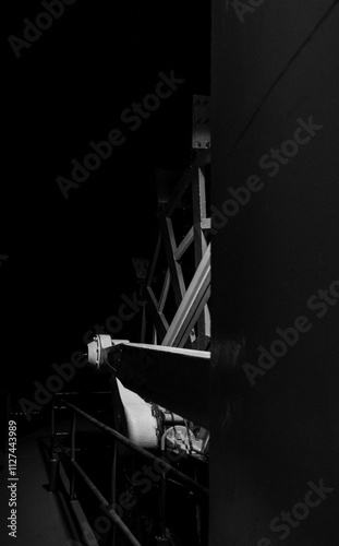 Paddle wheel on Mississippi river boat at night
