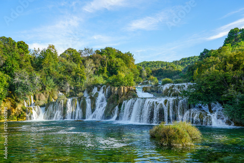 Beautiful Krka river waterfall landscape, Krka National Park in Dalmatia region, Croatia