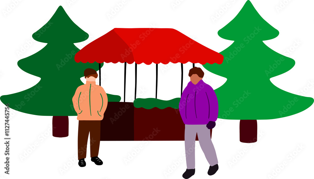 Two people at an open Christmas market. Two people at an open Christmas market.