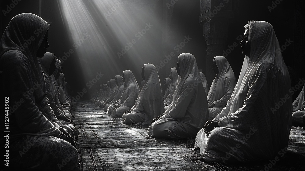 Devotees performing nighttime prayer during Ramadan