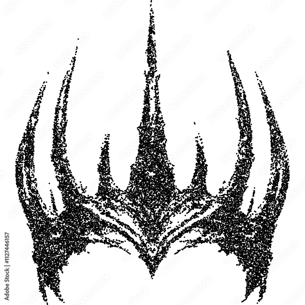 Dark gothic crown, collage element with vintage stipple photocopy effect, with retro grainy texture. Vector illustration for grunge psychedelic surreal poster or tattoo in 90s aesthetic.