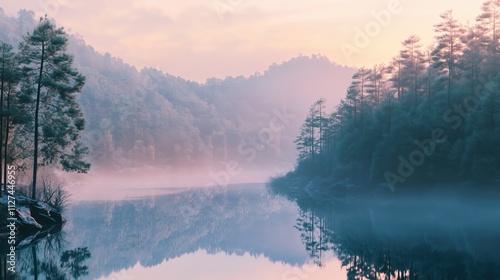 Romantische Landschaft mit Wald und See